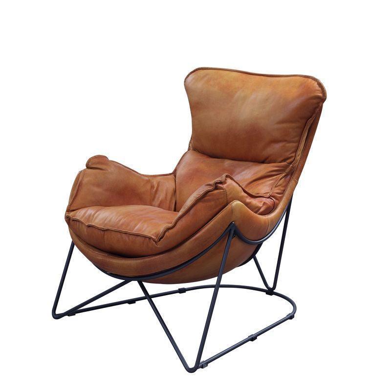 ACME Thurshan Accent Chair, Aperol Top Grain Leather & Black Finish FredCo