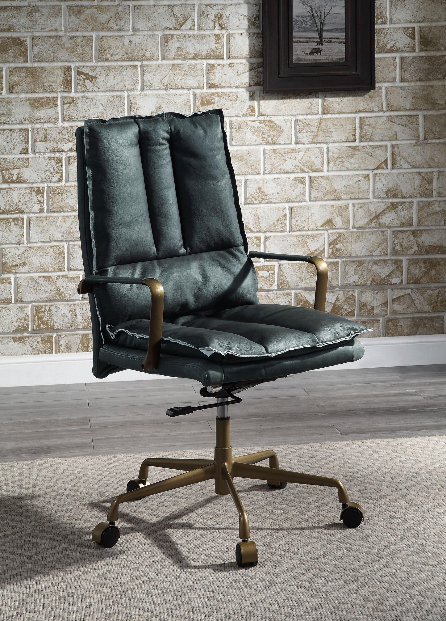 ACME Tinzud Office Chair, Dark Green Top Grain Leather FredCo