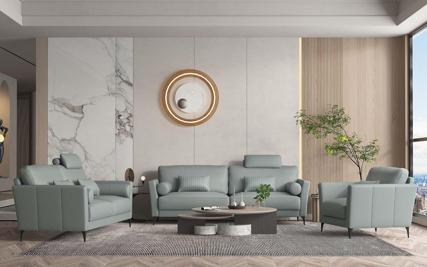 ACME Tussio Loveseat w/5 Pillows, Watery Leather FredCo
