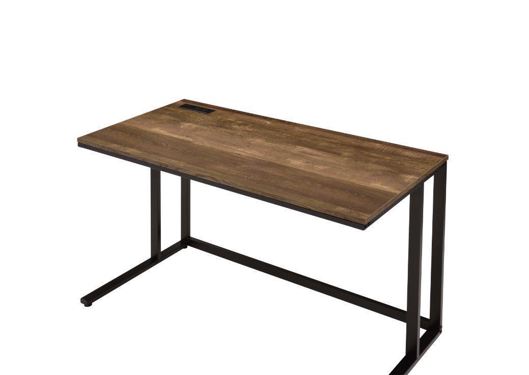 ACME Tyrese Built-in USB Port Writing Desk, Walnut & Black Finish FredCo