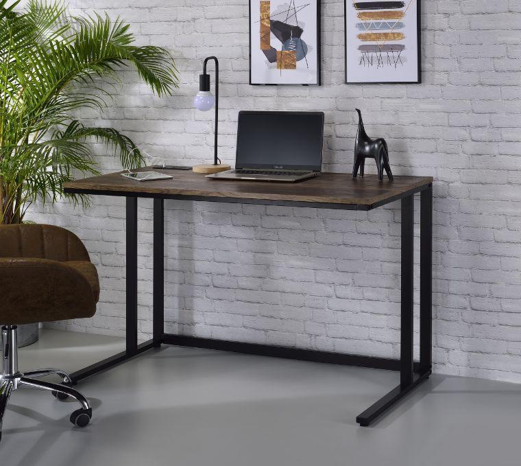 ACME Tyrese Built-in USB Port Writing Desk, Walnut & Black Finish FredCo