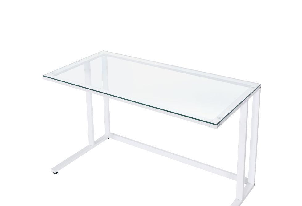 ACME Tyrese Writing Desk, Clear Glass & White Finish FredCo