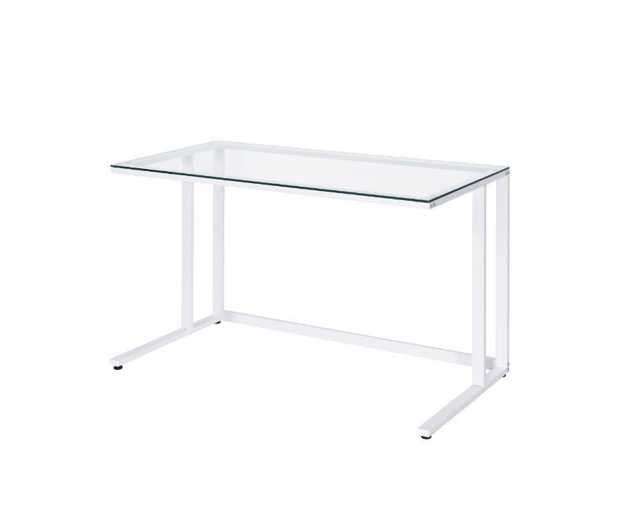 ACME Tyrese Writing Desk, Clear Glass & White Finish FredCo
