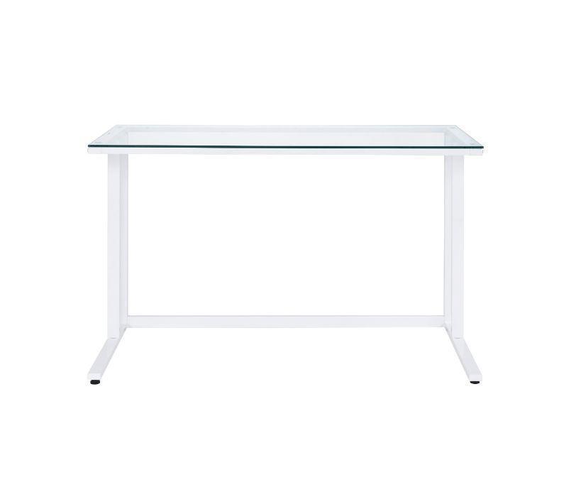 ACME Tyrese Writing Desk, Clear Glass & White Finish FredCo