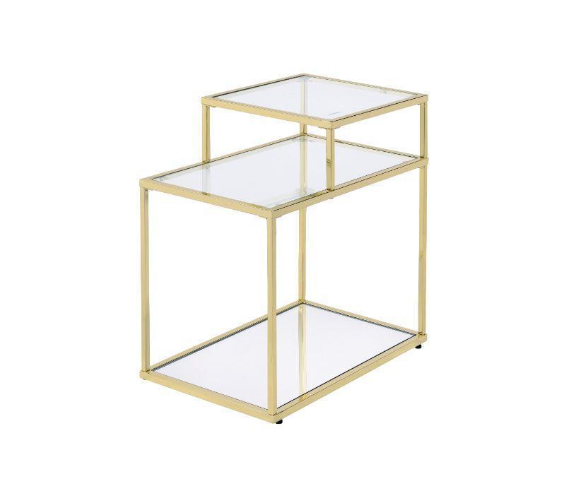 ACME Uchenna Side Table, Clear Glass & Gold Finish FredCo