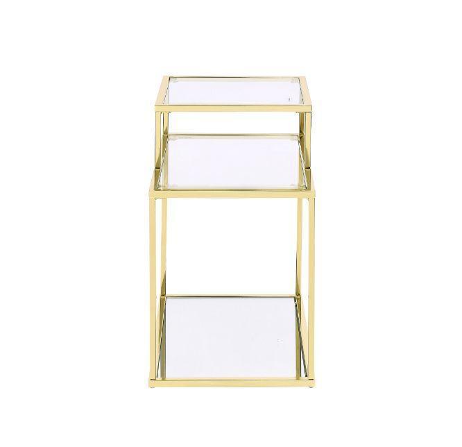 ACME Uchenna Side Table, Clear Glass & Gold Finish FredCo