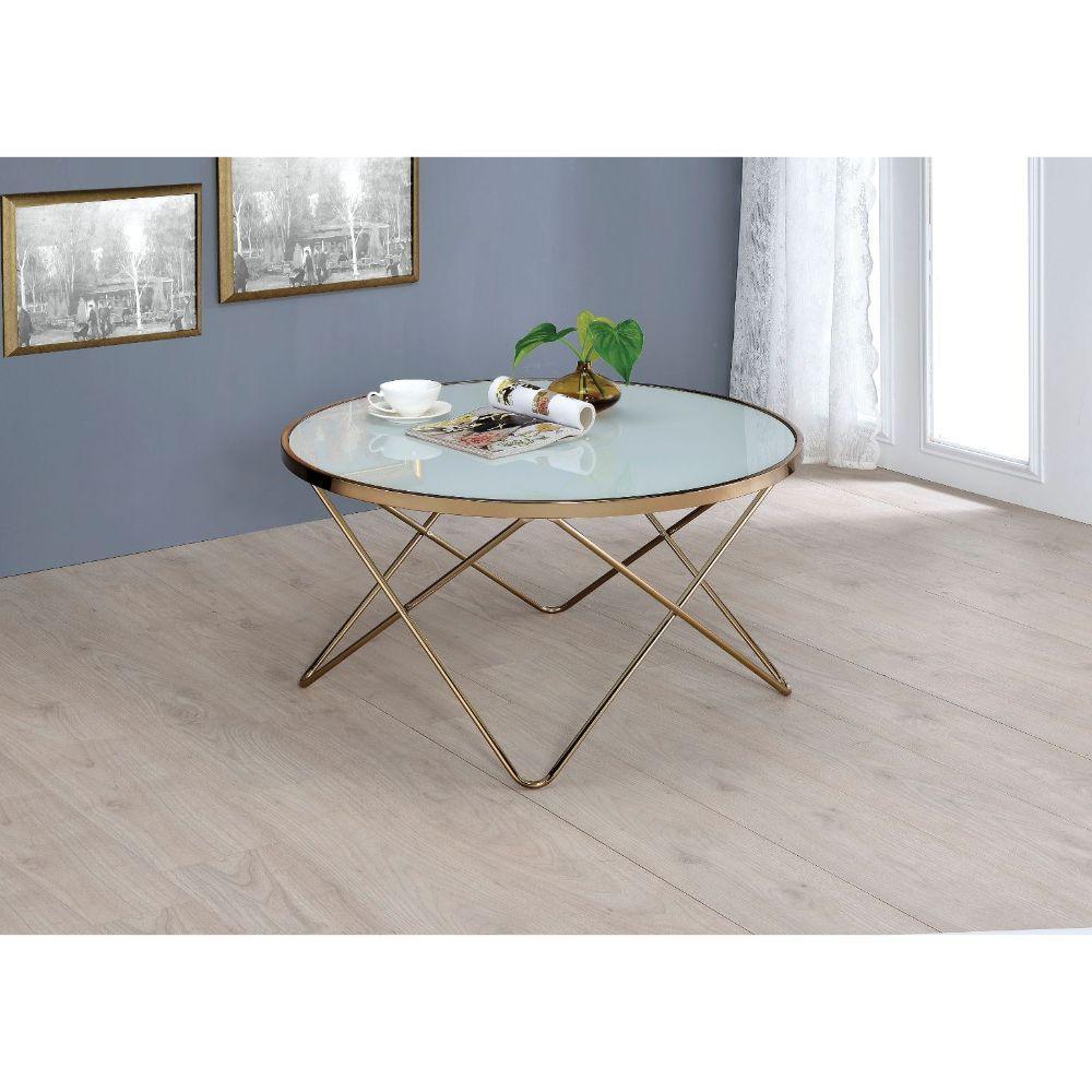 ACME Valora Coffee Table, Champagne & Frosted Glass FredCo