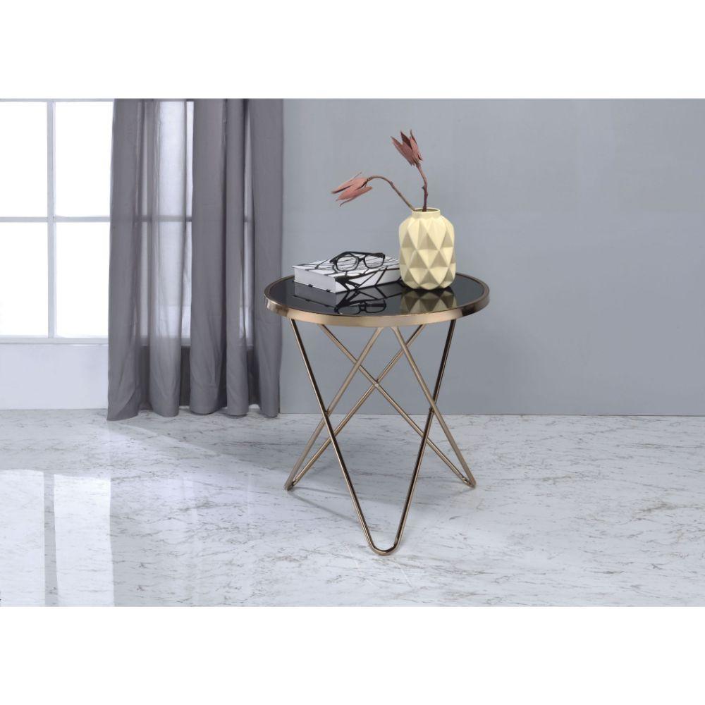 ACME Valora End Table, Champagne & Black Glass FredCo