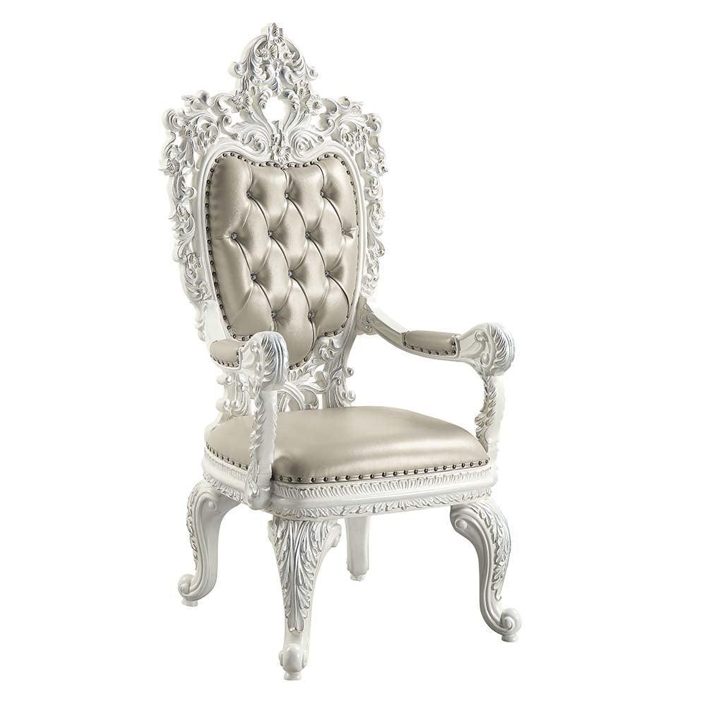 ACME Vanaheim Arm Chair (Set-2), Beige PU & Antique White Finish FredCo