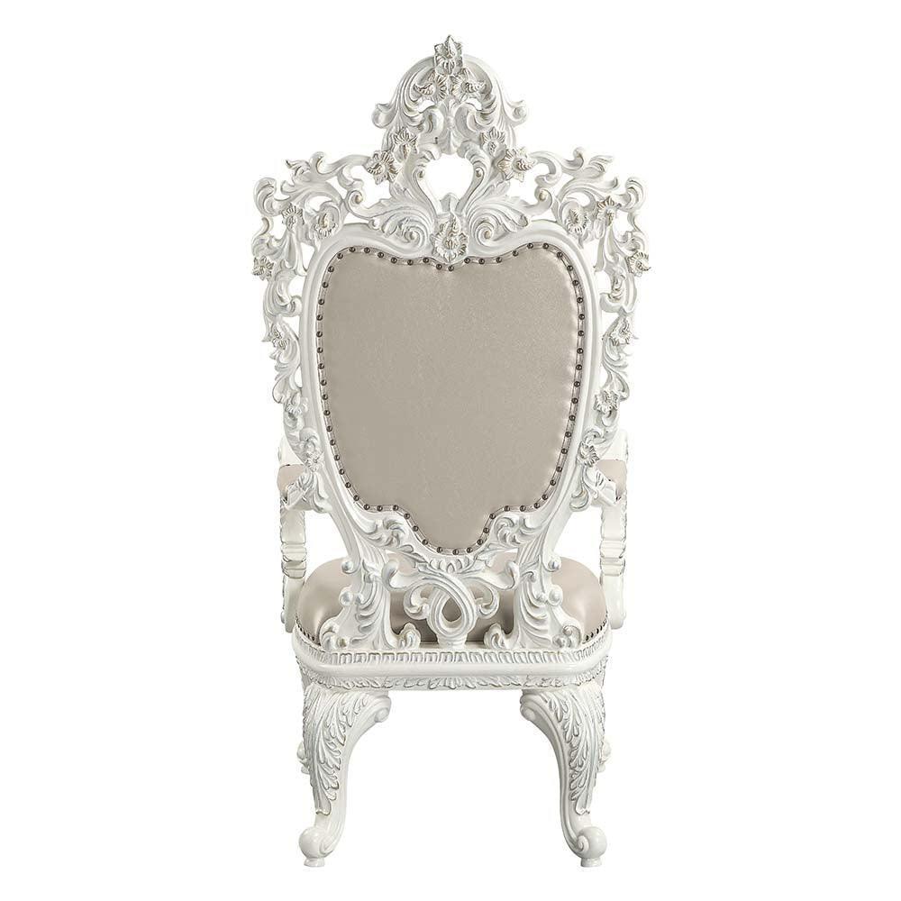 ACME Vanaheim Arm Chair (Set-2), Beige PU & Antique White Finish FredCo