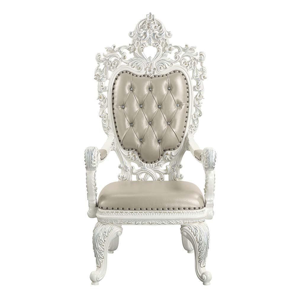 ACME Vanaheim Arm Chair (Set-2), Beige PU & Antique White Finish FredCo