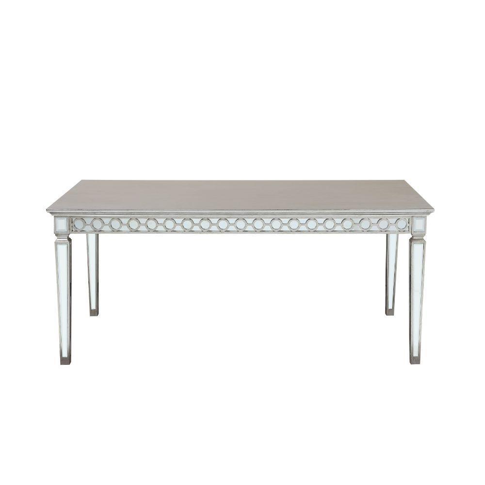 ACME Varian Dining Table (90"L), Mirrored & Antique Platinum FredCo