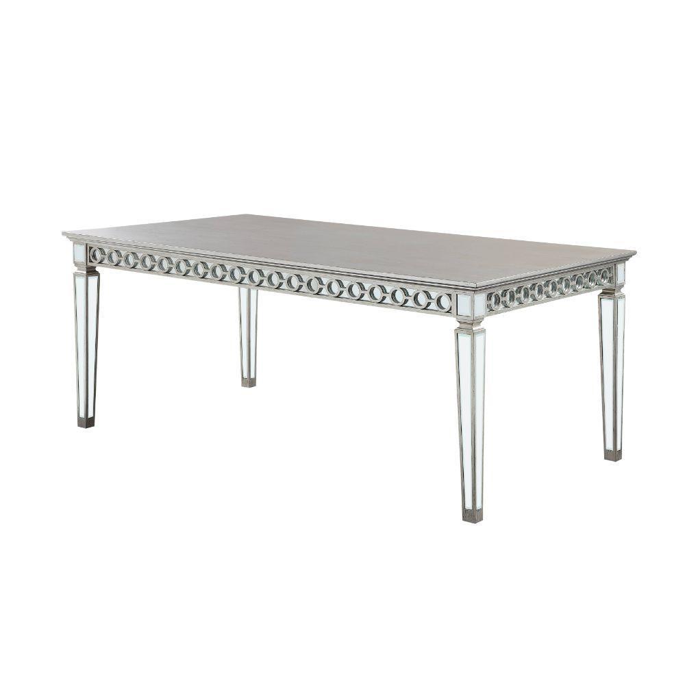 ACME Varian Dining Table (90"L), Mirrored & Antique Platinum FredCo