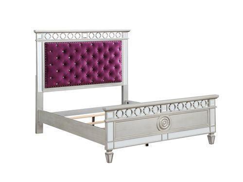 ACME Varian Full Bed, Burgundy Velvet, Silver & Mirrored Finish FredCo