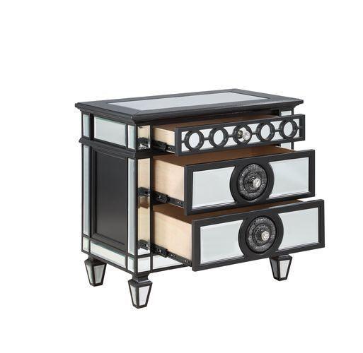 ACME Varian II Nightstand, Black Velvet & BLACK & Sliver FINISH FredCo