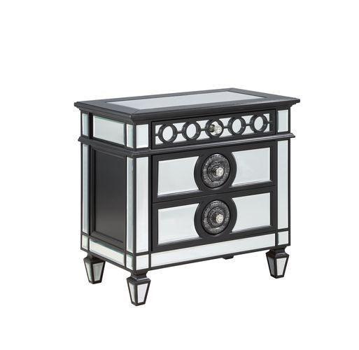 ACME Varian II Nightstand, Black Velvet & BLACK & Sliver FINISH FredCo