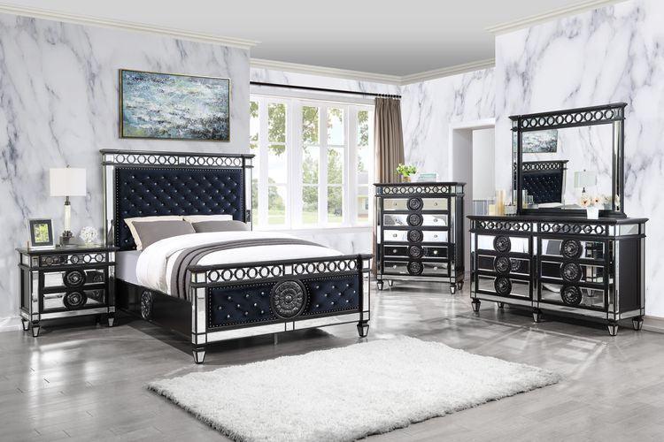 ACME Varian II Nightstand, Black Velvet & BLACK & Sliver FINISH FredCo