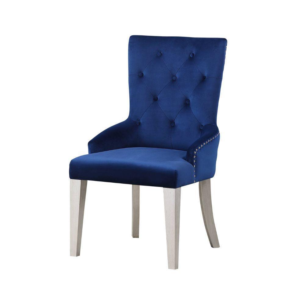 ACME Varian Side Chair (1Pc), Blue & Antique Platinum FredCo