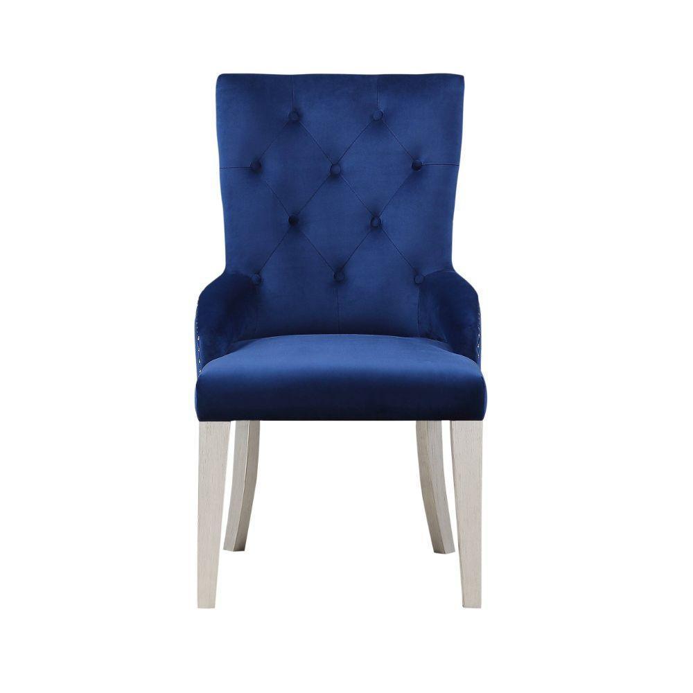 ACME Varian Side Chair (1Pc), Blue & Antique Platinum FredCo