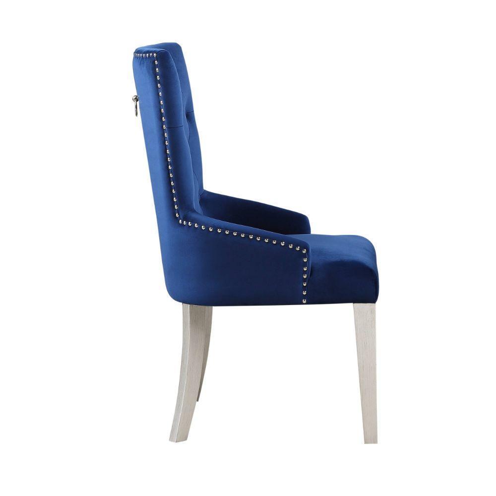 ACME Varian Side Chair (1Pc), Blue & Antique Platinum FredCo