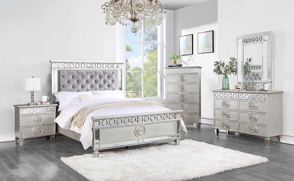 ACME Varian Twin Bed, Gray Velvet, Silver & Mirrored Finish FredCo
