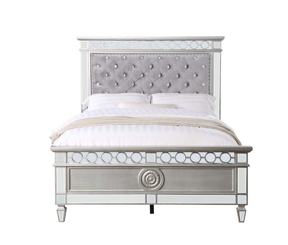 ACME Varian Twin Bed, Gray Velvet, Silver & Mirrored Finish FredCo
