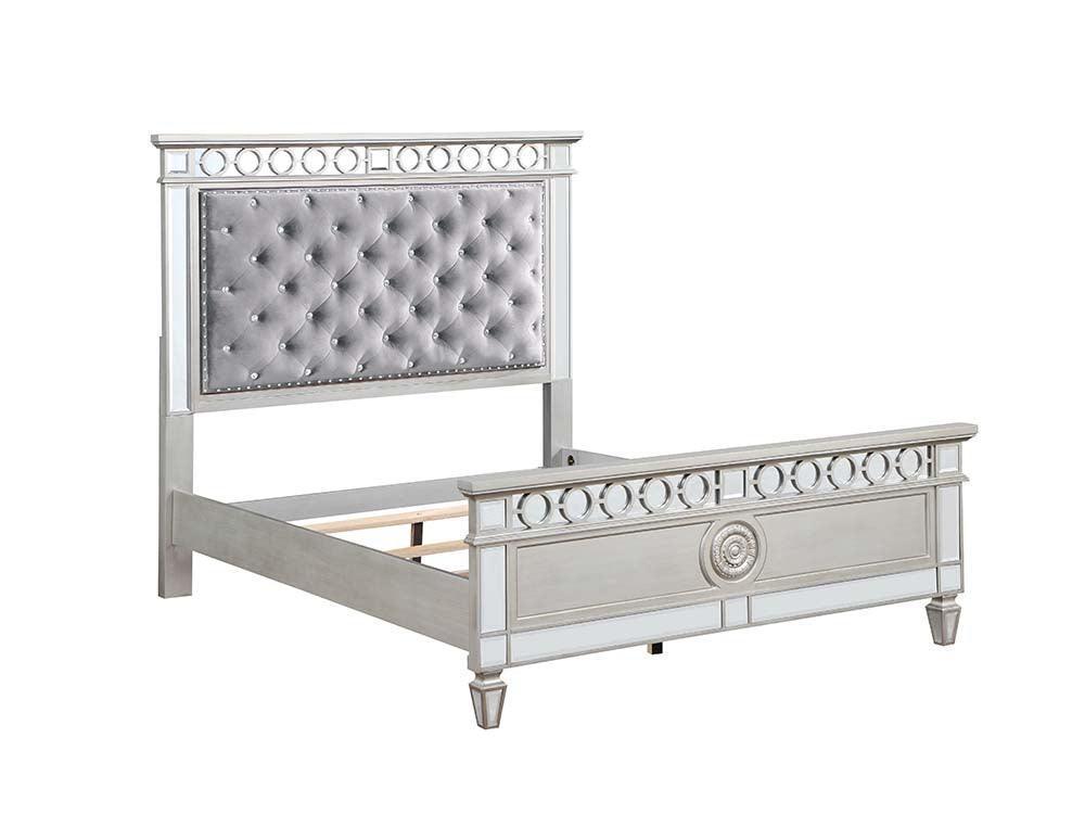 ACME Varian Twin Bed, Gray Velvet, Silver & Mirrored Finish FredCo
