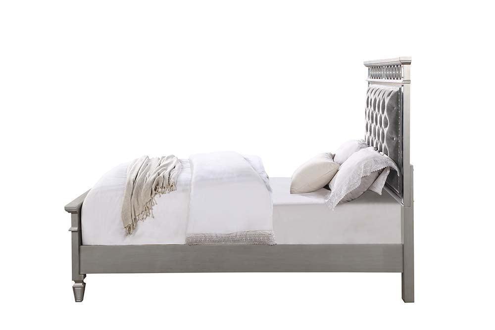 ACME Varian Twin Bed, Gray Velvet, Silver & Mirrored Finish FredCo