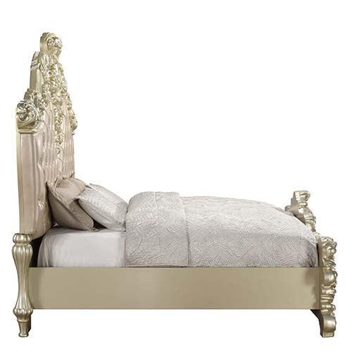ACME Vatican Eastern King Bed, PU Leather, Light Gold & Champagne Silver Finish FredCo