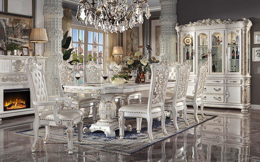 ACME Vendom Dining Table w/Double Pedestal, Antique Pearl Finish 1 FredCo