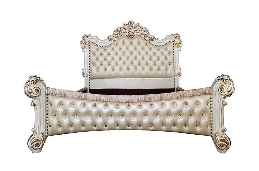 ACME Vendom Eastern King Bed, PU & Antique Pearl Finish FredCo