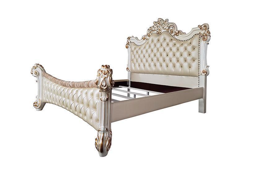 ACME Vendom Eastern King Bed, PU & Antique Pearl Finish FredCo