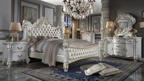ACME Vendom Eastern King Bed, PU & Antique Pearl Finish FredCo