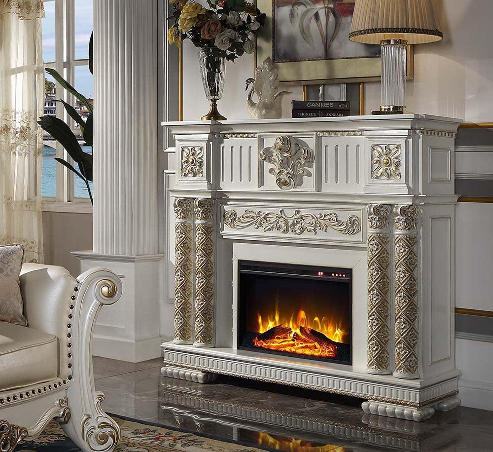 ACME Vendom Fireplace, Antique Pearl Finish FredCo