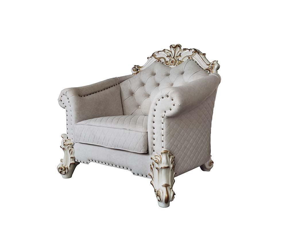 ACME Vendom II Chair w/2 Pillows, Two Tone Ivory Fabric & Antique Pearl Finsih FredCo