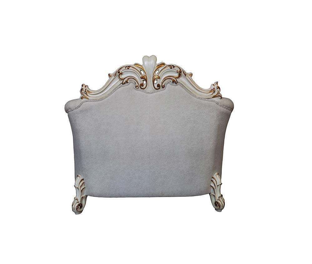 ACME Vendom II Chair w/2 Pillows, Two Tone Ivory Fabric & Antique Pearl Finsih FredCo