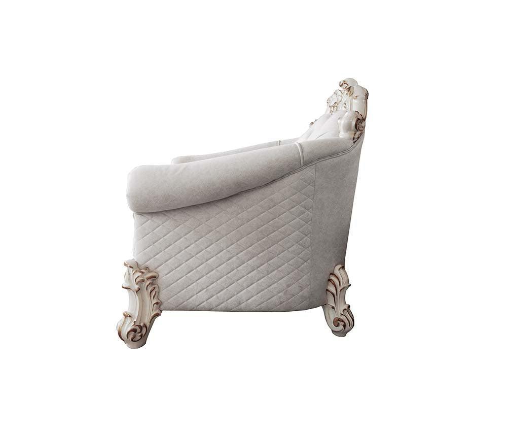 ACME Vendom II Chair w/2 Pillows, Two Tone Ivory Fabric & Antique Pearl Finsih FredCo