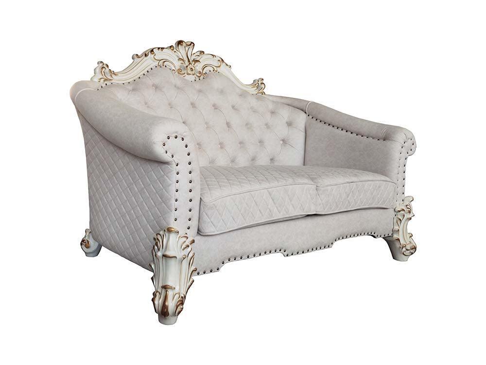 ACME Vendom II Loveseat w/4 Pillows, Two Tone Ivory Fabric & Antique Pearl Finsih FredCo