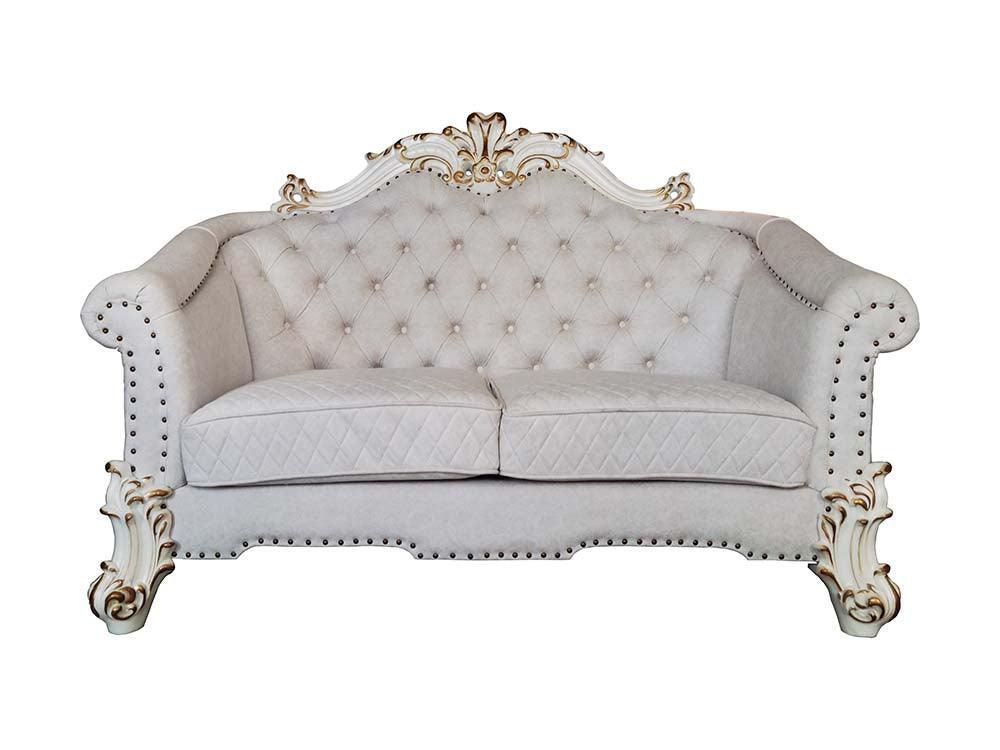 ACME Vendom II Loveseat w/4 Pillows, Two Tone Ivory Fabric & Antique Pearl Finsih FredCo