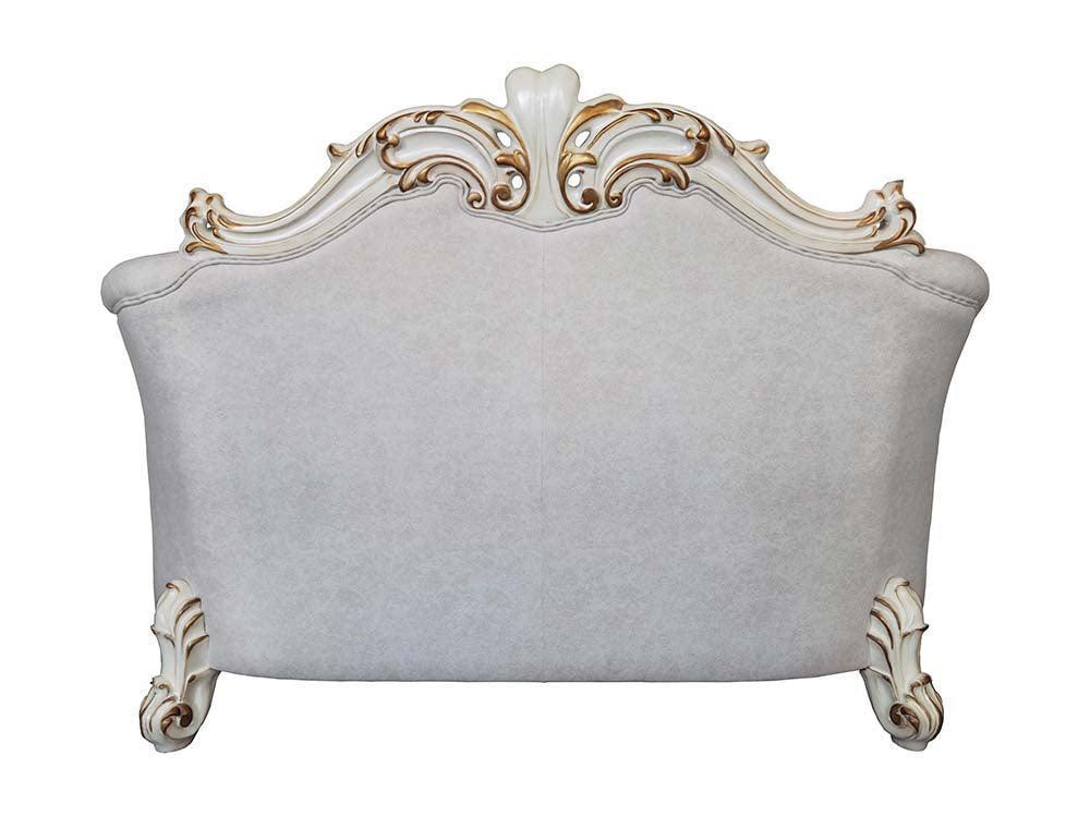 ACME Vendom II Loveseat w/4 Pillows, Two Tone Ivory Fabric & Antique Pearl Finsih FredCo