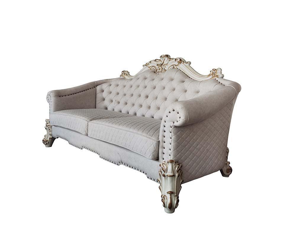 ACME Vendom II Sofa w/6 Pillows, Two Tone Ivory Fabric & Antique Pearl Finsih FredCo