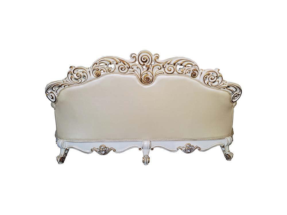 ACME Vendom Sofa w/5 Pillows, Champagne PU & Antique Pearl Finsih FredCo