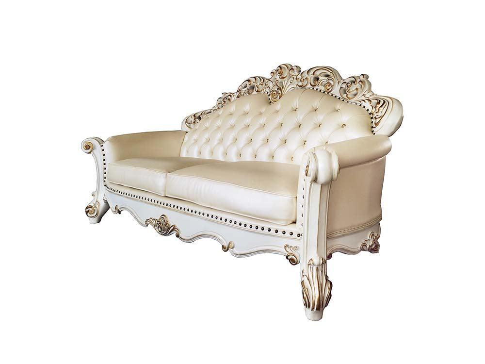ACME Vendom Sofa w/5 Pillows, Champagne PU & Antique Pearl Finsih FredCo