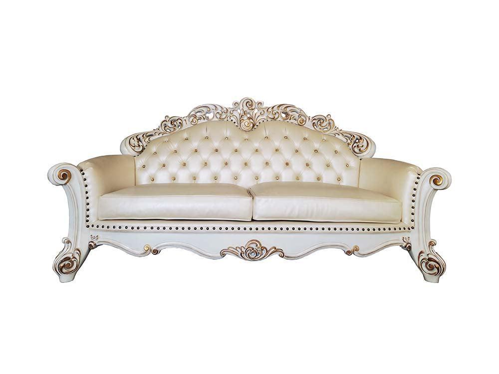 ACME Vendom Sofa w/5 Pillows, Champagne PU & Antique Pearl Finsih FredCo