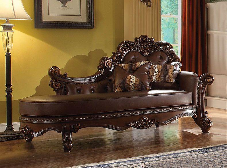 ACME Vendome Chaise w/2 Pillows, PU & Cherry FredCo