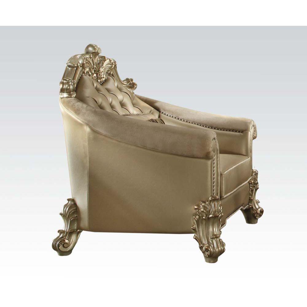 ACME Vendome II Chair w/1 Pillow, Bone PU & Gold Patina FredCo