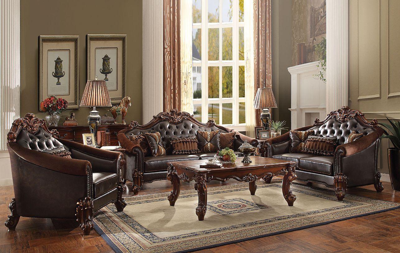 ACME Vendome II Sofa w/5 Pillows, 2-Tone Dark Brown PU & Cherry FredCo
