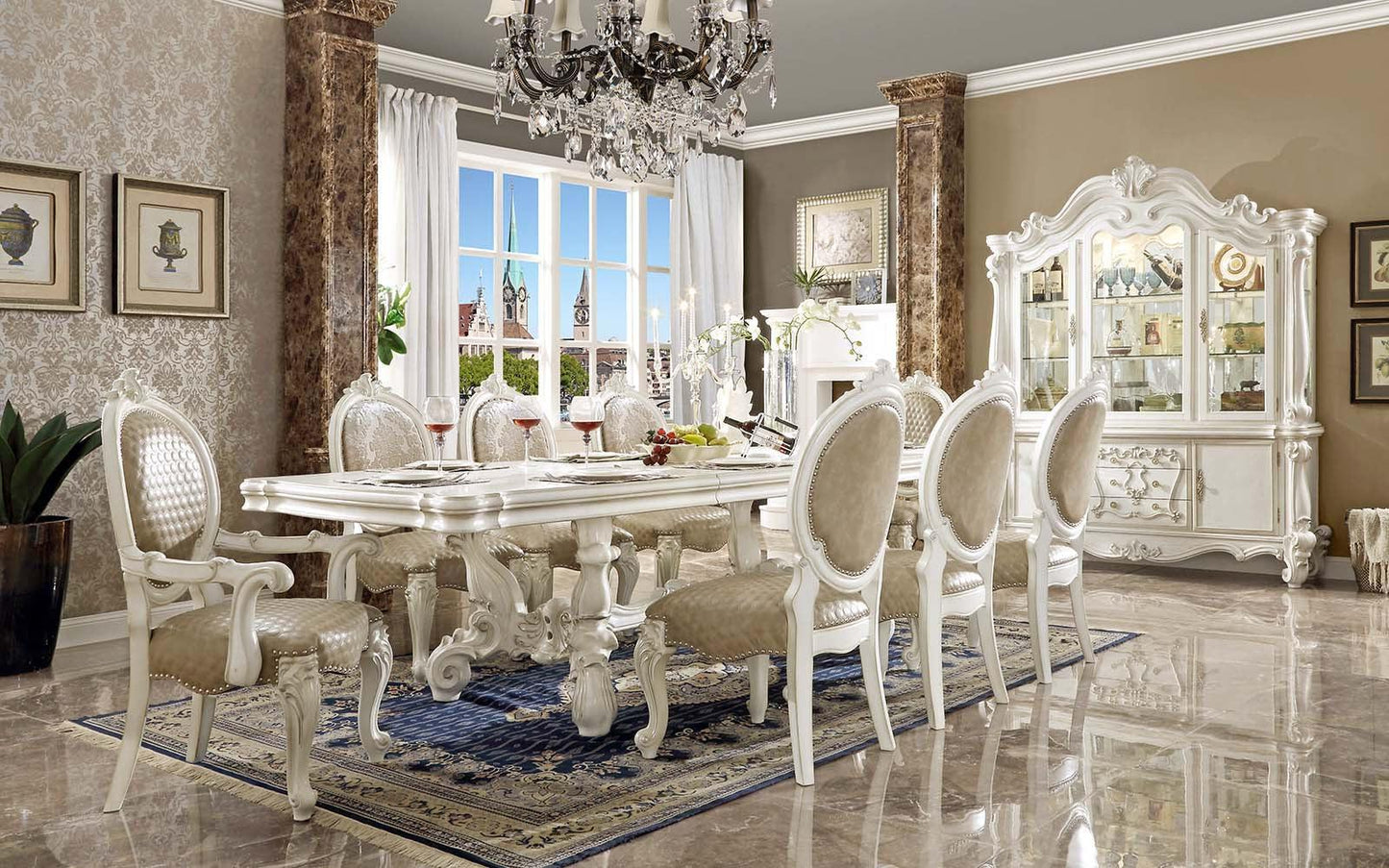 ACME Versailles Arm Chair (Set-2), PU & Bone White Finsih FredCo