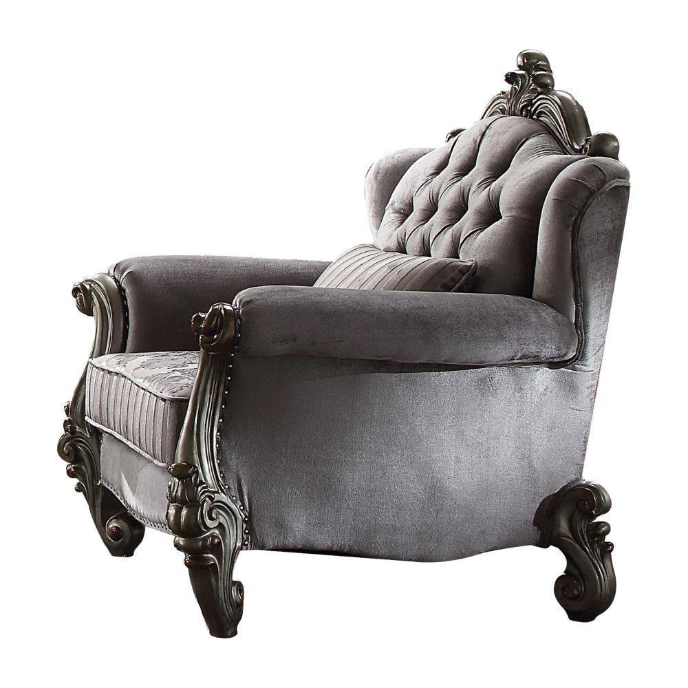ACME Versailles Chair w/1 Pillows, Velvet & Antique Platinum FredCo