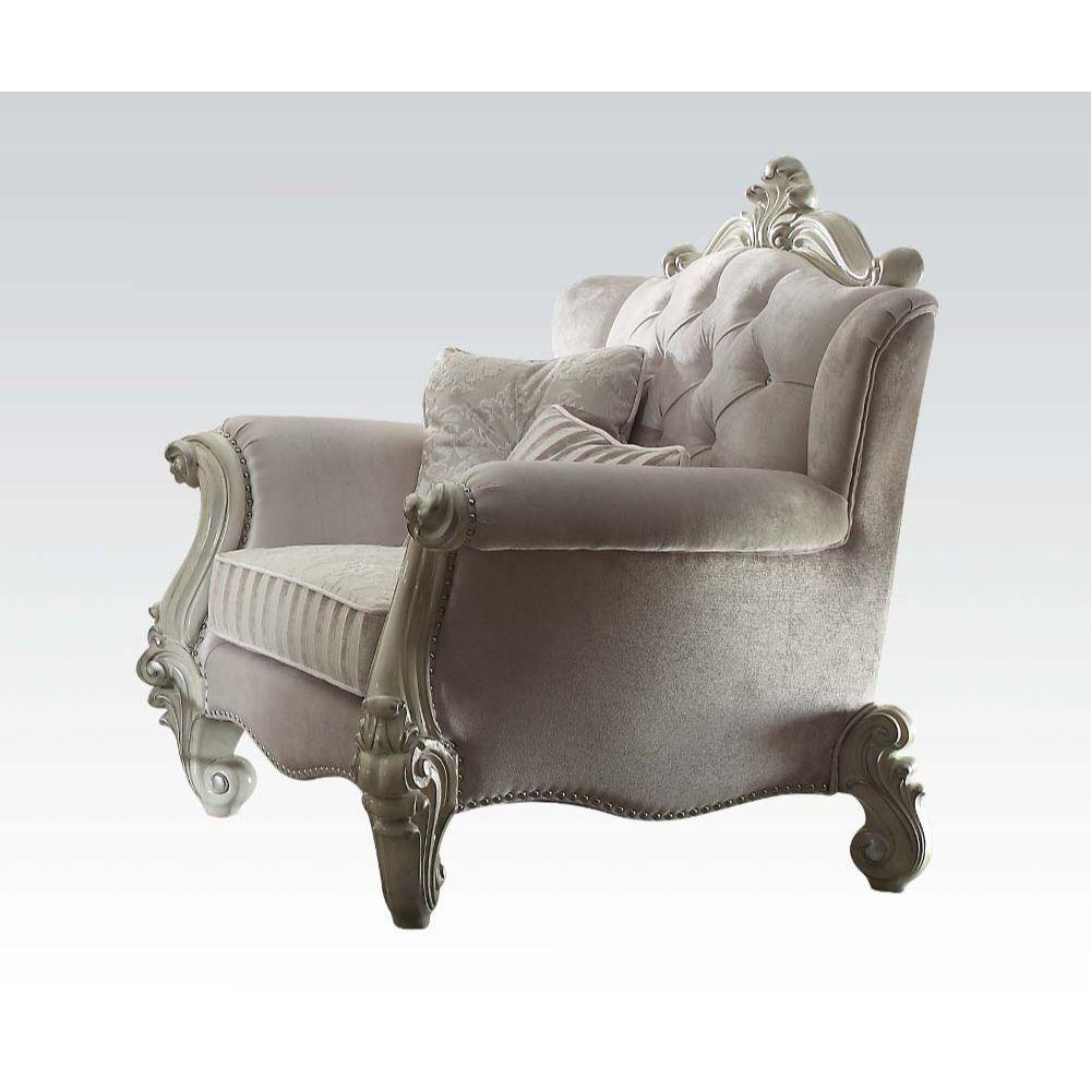 ACME Versailles Chair w/2 Pillows, Ivory Fabric & Bone White FredCo